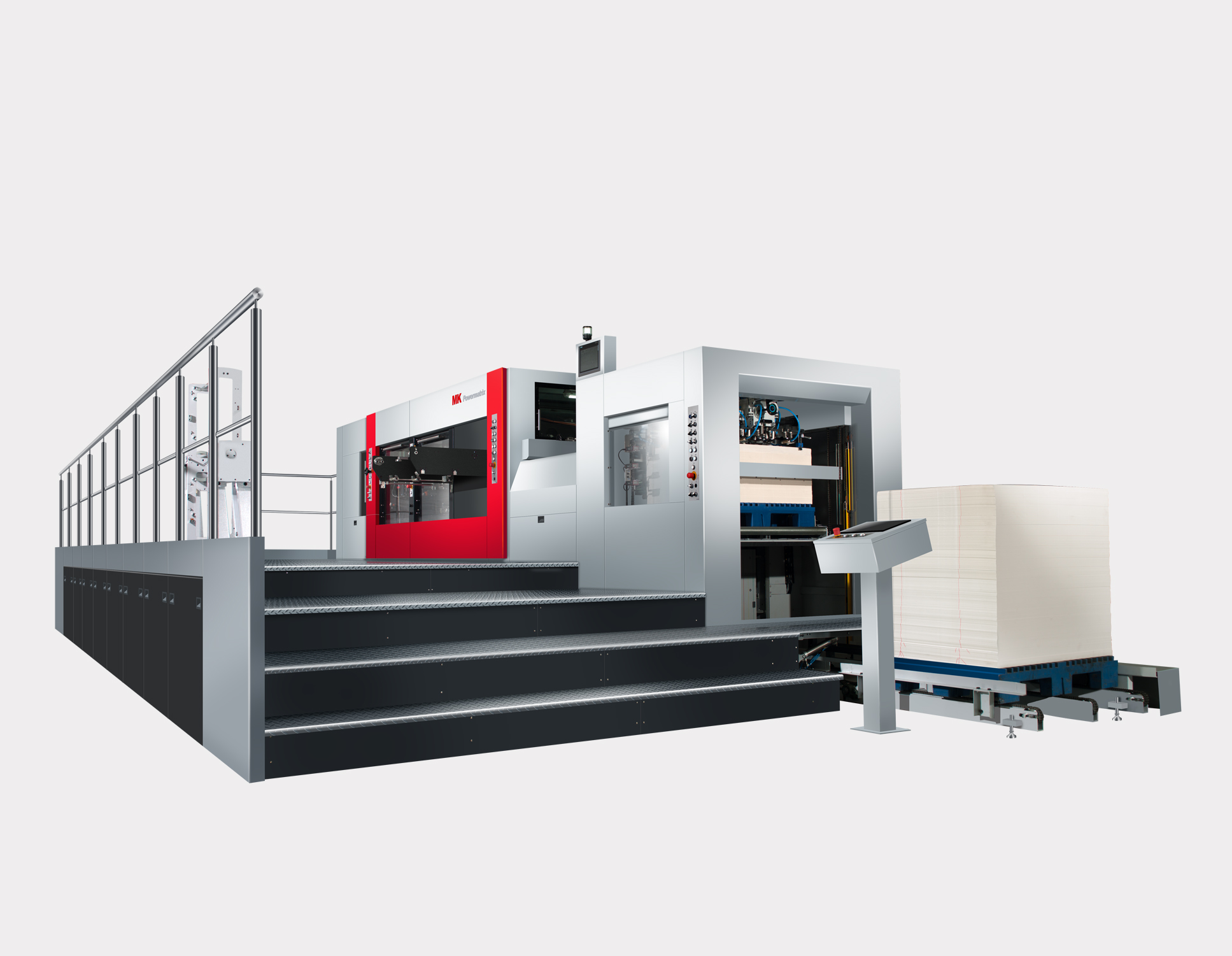 Powermatrix 106CSB
技術(shù)描述：第二代電子套準(zhǔn)技術(shù)
8000張/小時(shí)的速度，配備全新masterset電子套準(zhǔn)系統(tǒng)，實(shí)現(xiàn)對(duì)紙張的數(shù)字化高速定位，提高紙張定位精度，減少停機(jī)率，為客戶帶來(lái)高品質(zhì)和高效率。其是第一臺(tái)取得德國(guó)GS認(rèn)證的MK設(shè)備，標(biāo)志著自此MK設(shè)備的品質(zhì)及安全標(biāo)準(zhǔn)向歐盟及德國(guó)安全標(biāo)準(zhǔn)對(duì)標(biāo)。